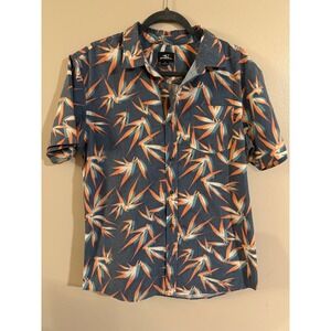 ONeill Men's Short Sleeve Button Up Shirt Tropical Leaf Print Blue Orange Size M
